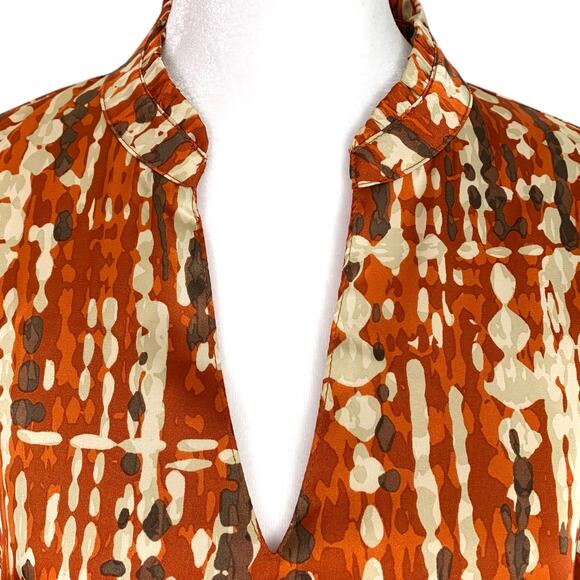 THML Women's Size MED Dress Rust Cream Brown Ruffle Bottom Puff Sleeve - Picture 7 of 14